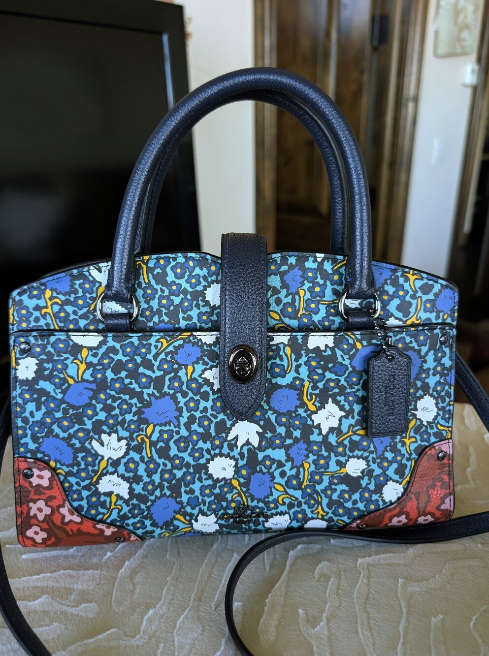 Coach Mercer ❤️ 24 Mini Satchel in Vibrant Yankee Floral/Navy Print NWT